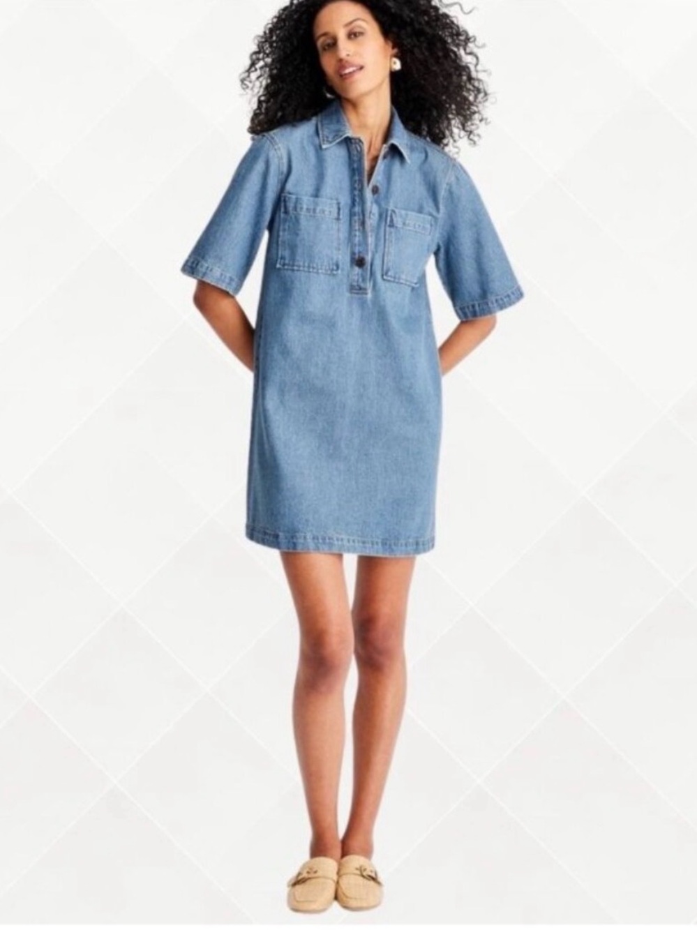 Future Collective Blue Denim Short-Sleeve Mini Shirt Dress - sz small